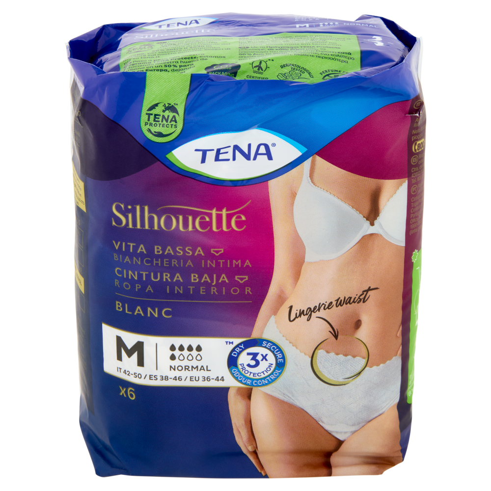 Tena Silhouette Vita Bassa Biancheria Intima Normal M Blanc 6 pz
