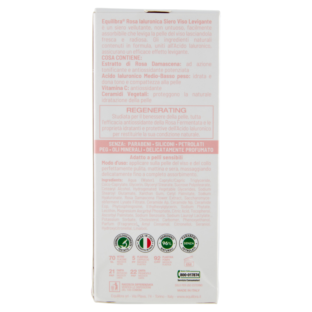 equilibra Rosa Ialuronica Siero Viso Levigante 30 ml