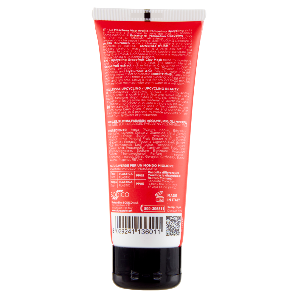 Naturaverde Upcycling pompelmo Maschera Viso Argilla Purificante 75 ml