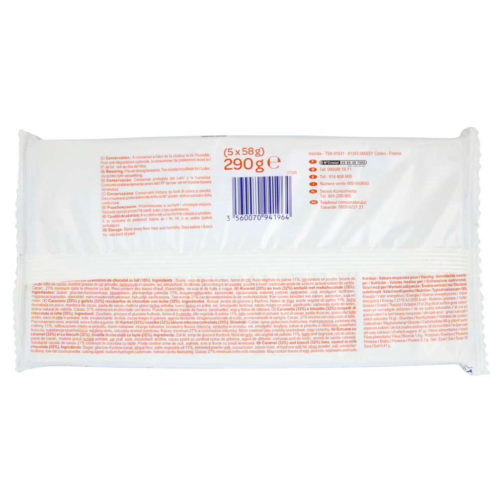 Barrette caramello biscotto 5 x 58 g