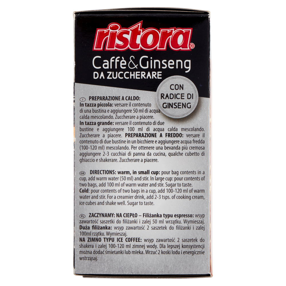 ristora Preparato istantaneo per bevanda al gusto di Caffè & Ginseng da Zuccherare 10 x 7 g