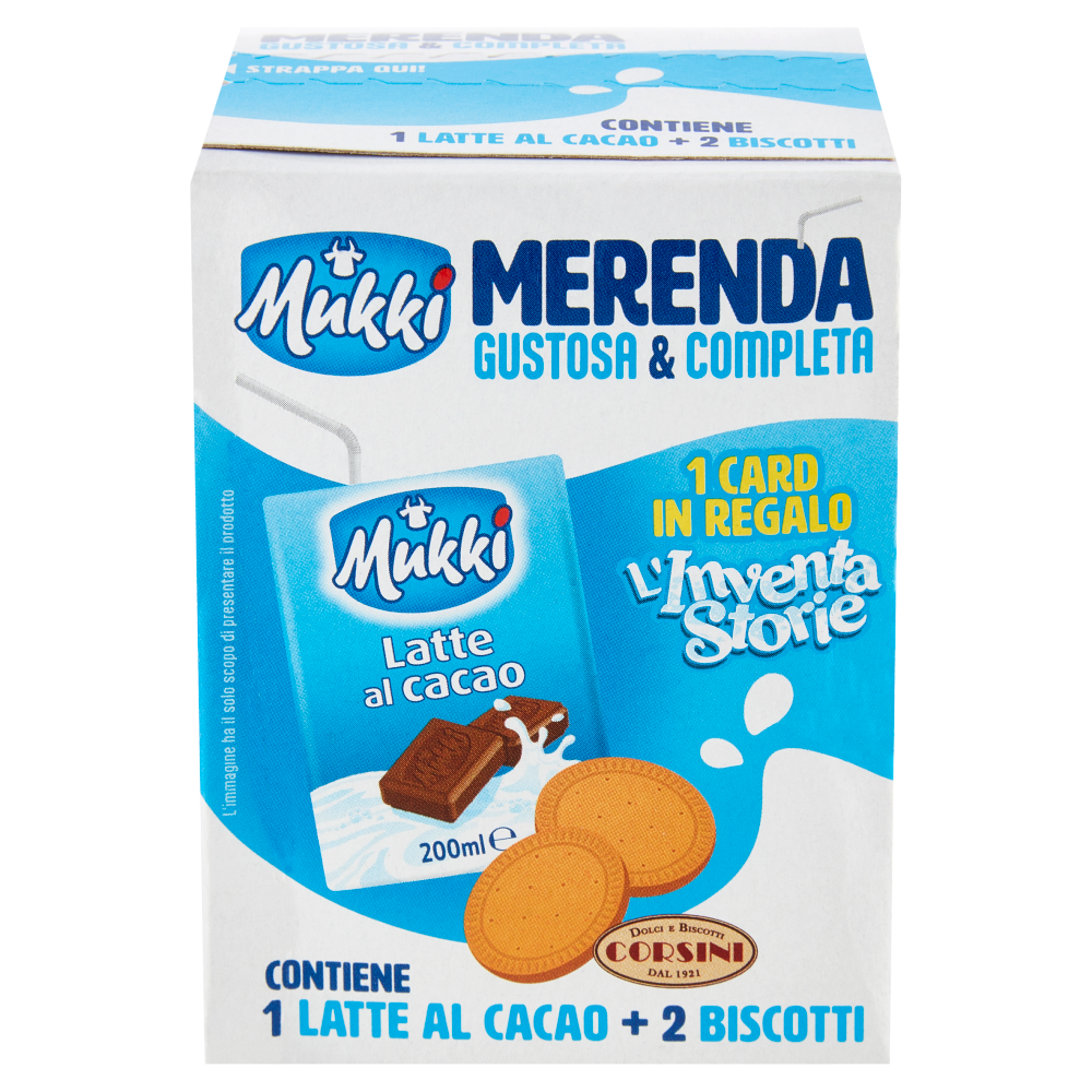 Mukki Merenda Latte al cacao 200 ml + Biscotti Corsini 20 g