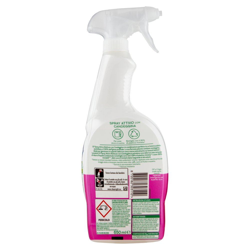 Cif Spray Attivo Multiuso con Candeggina Profumo di Limone	650 ml