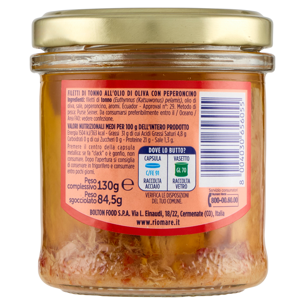 Rio mare i Filettini di Tonno all'Olio di Oliva con Peperoncino 130 g