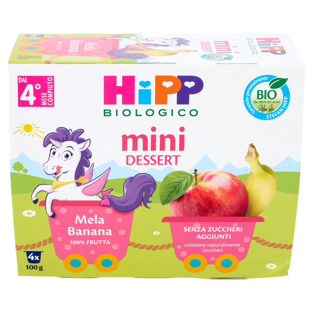 HiPP Biologico mini Dessert Mela Banana Senza Zuccheri Aggiunti 4 x 100 g