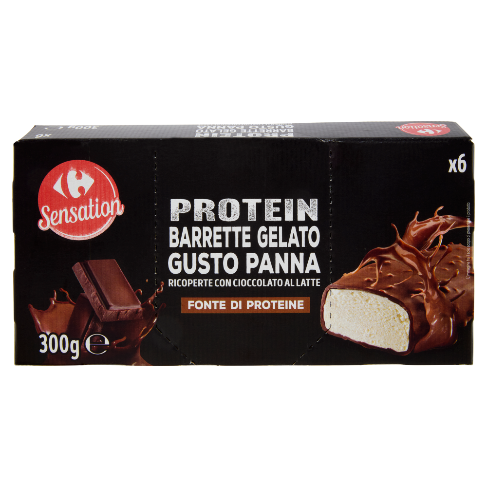 Carrefour Sensation Protein Barrette Gelato Gusto Panna Ricoperte con Cioccolato al Latte 6 x 50 g