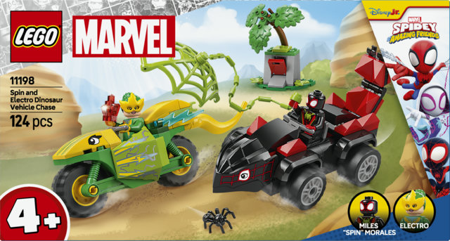 LEGO Spidey e i Suoi Fantastici Amici 11198 Inseguimento sui Dino-Veicoli di Spin ed Electro, Giochi Educativi per Bambini 4+