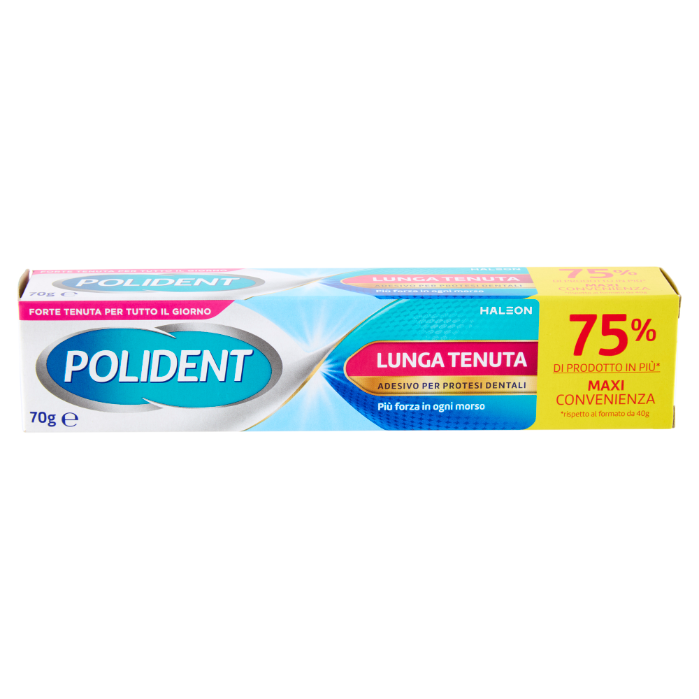 Polident Lunga Tenuta, Adesivo per Protesi Dentale, 12 Ore di Tenuta, Gusto Menta Delicata, 70 g