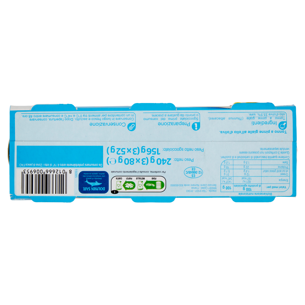 Carrefour Classic Tonno a Pinne Gialle all'Olio d'Oliva 3 x 80 g