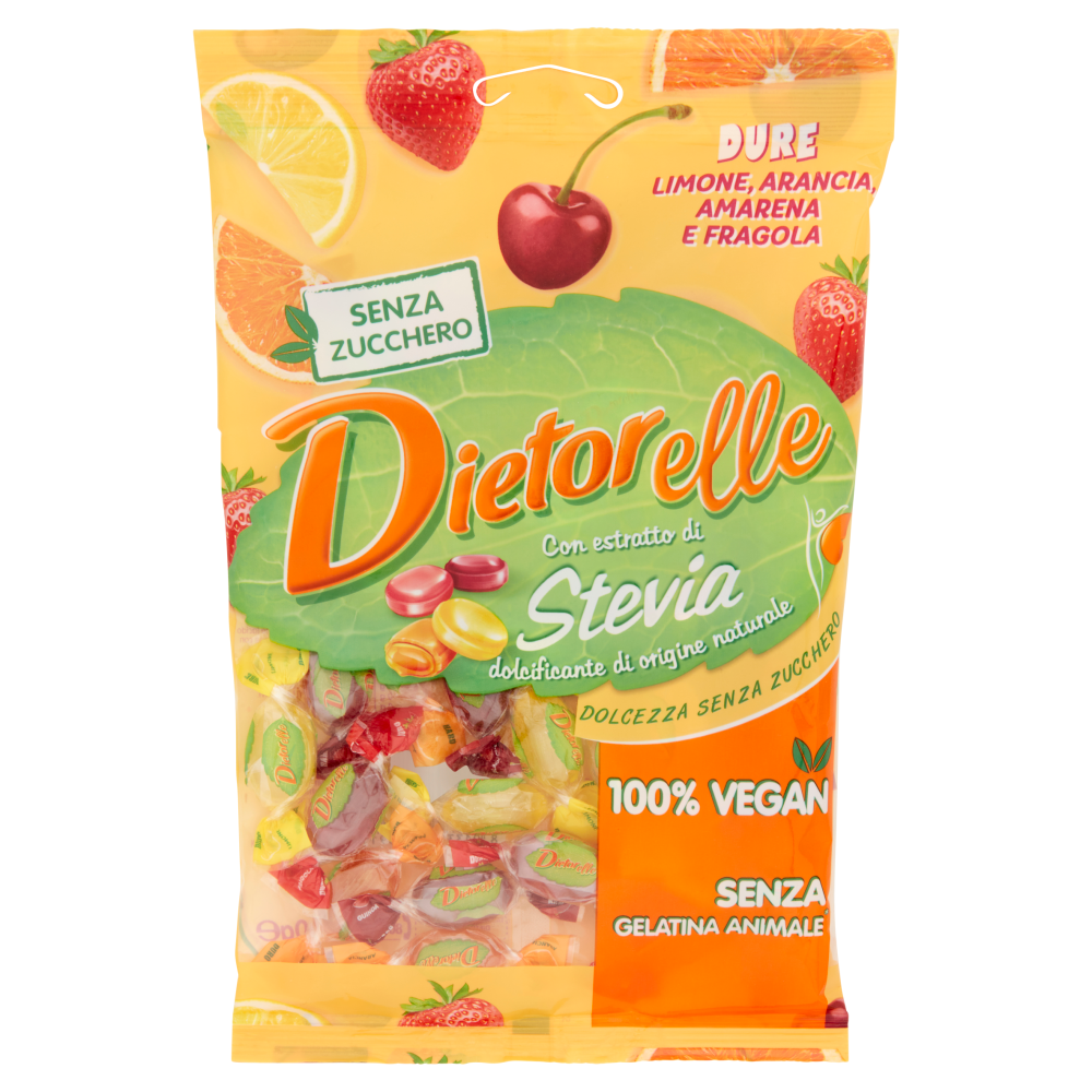 Dietorelle con estratto di Stevia Dure Limone, Arancia, Amarena e Fragola 140 g