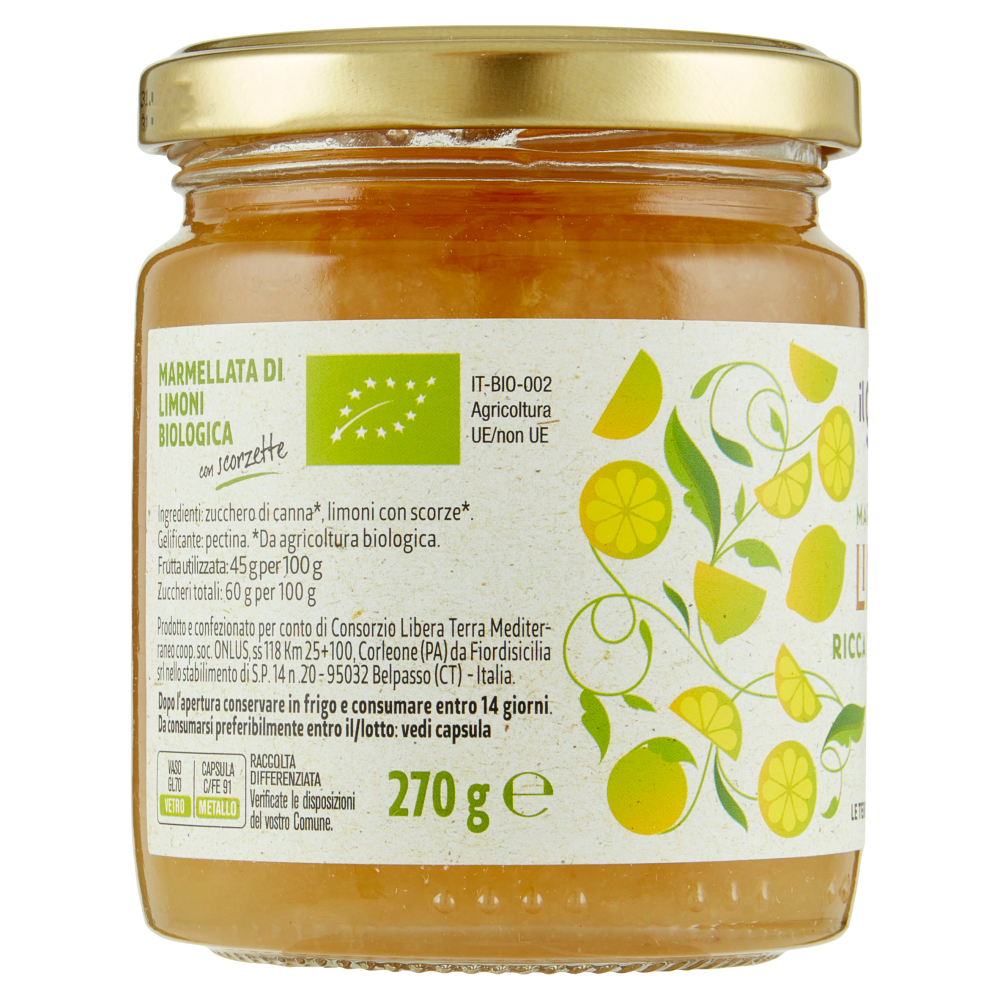 Libera Terra il giusto gusto di Sicilia Marmellata di Limoni Bio 270 g
