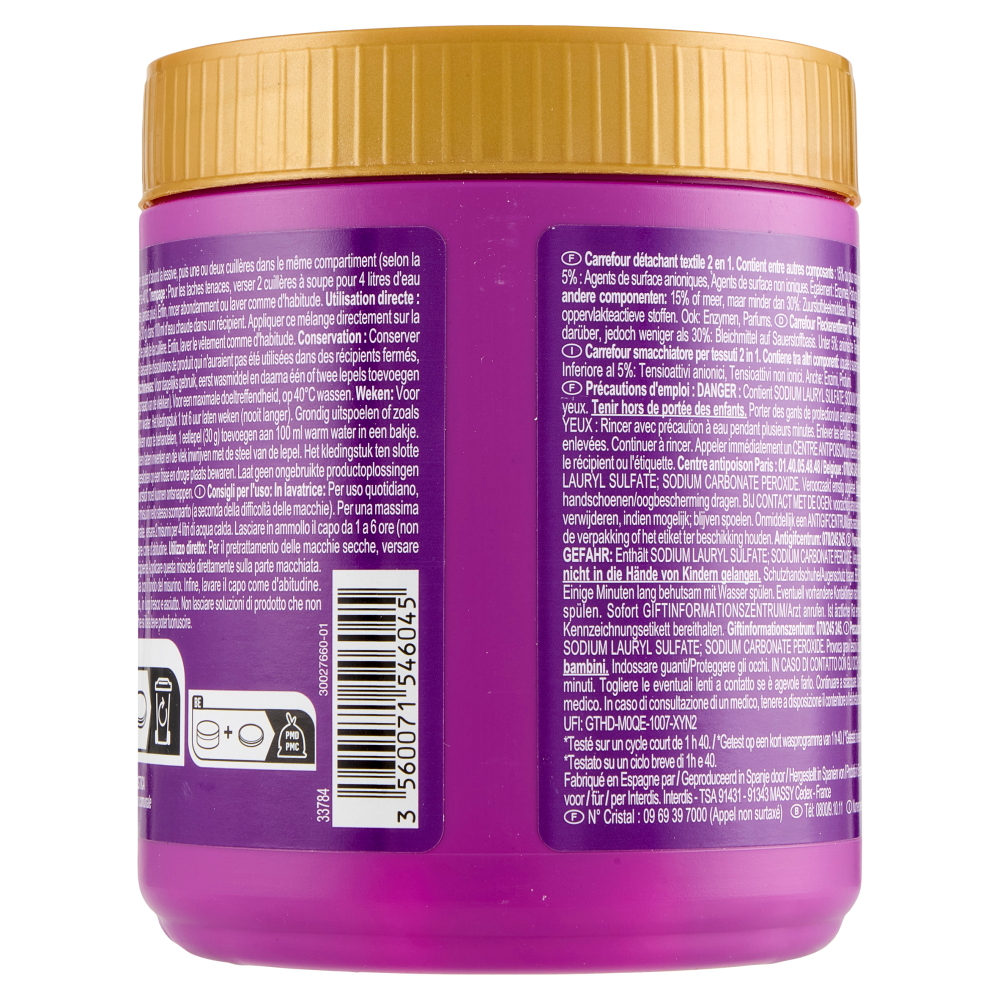 Carrefour Expert Smacchiatore in Polvere 2 in 1 Bianchi e Colorati 500 g