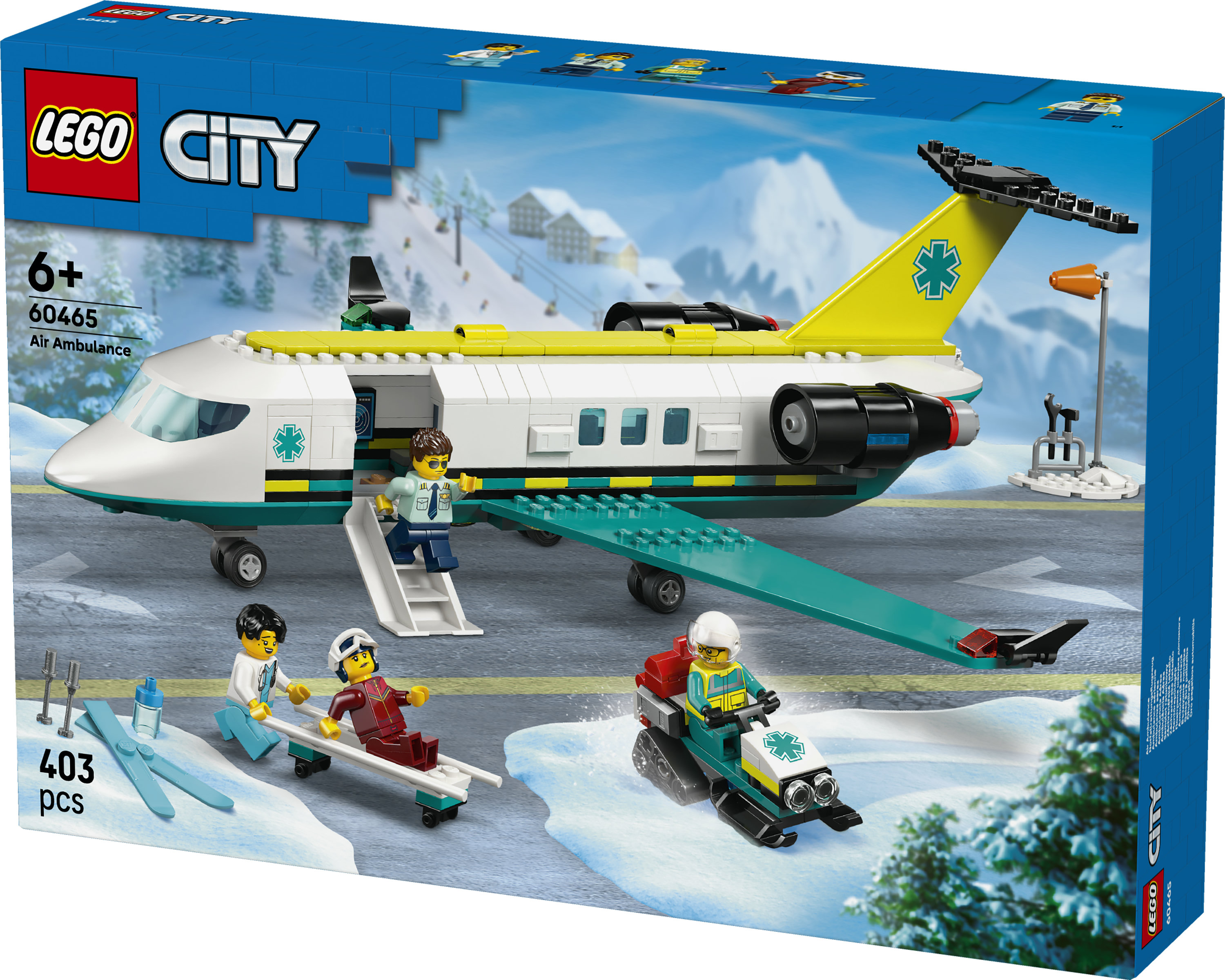 LEGO City 60465 Aereo Ambulanza di Emergenza Giocattolo con 4 Minifigure, Gatto delle Nevi e Accessori, Idea Regalo 6+ Anni