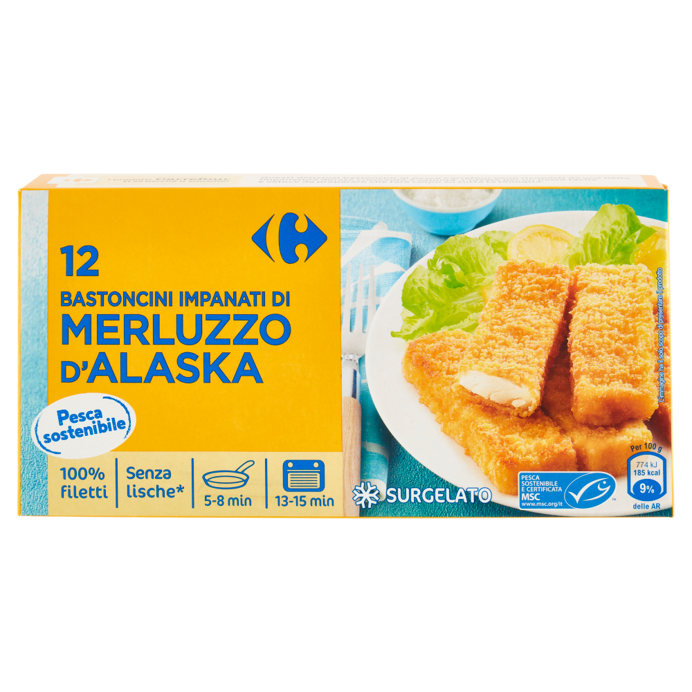 Carrefour 12 Bastoncini Impanati di Merluzzo d'Alaska Surgelato 12 x 25 g