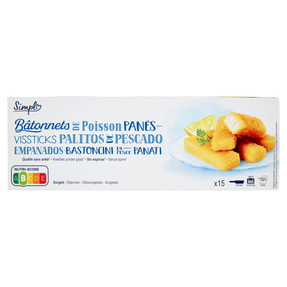 Simpl Bastoncini di Pesce Panati Surgelato 15 x 30 g