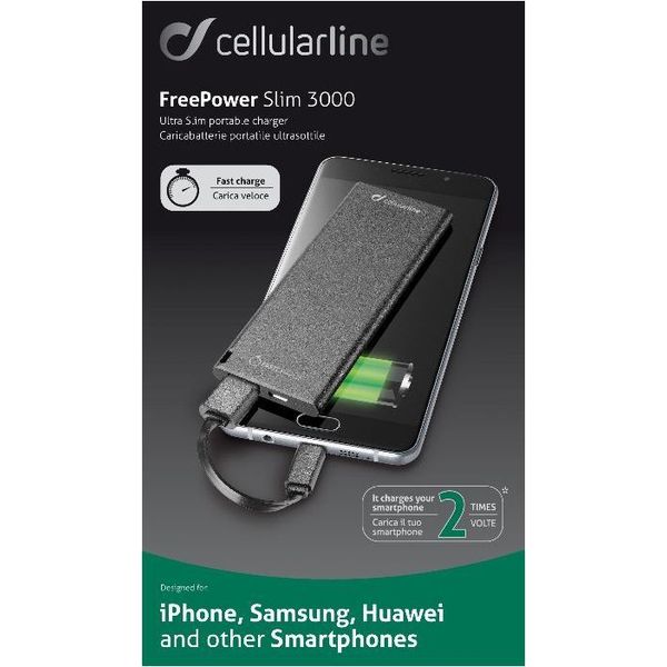 Cellularline FREEPSLIM3000K Polimeri di litio (LiPo) 3000 mAh Nero