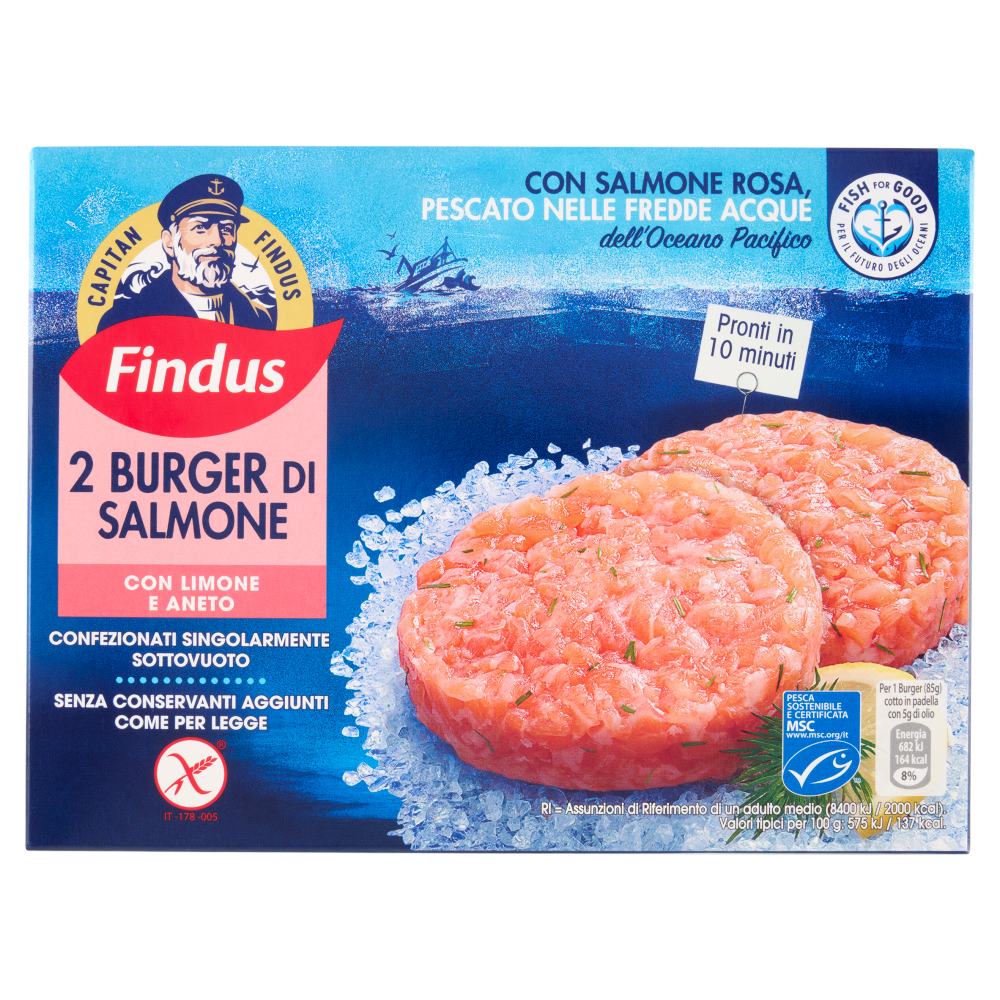 Capitan Findus 2 Burger di Salmone con limone e aneto 170 g