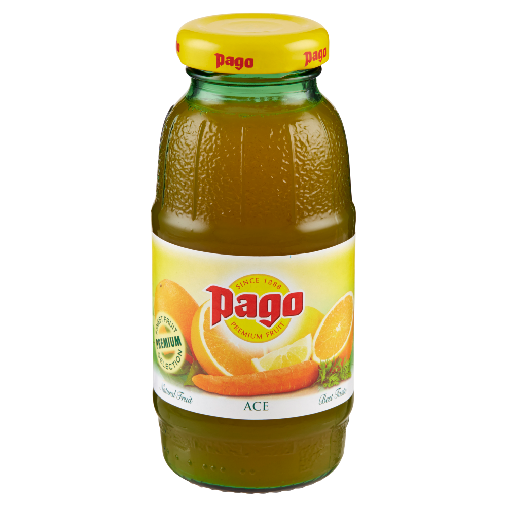 PAGO Succo di Frutta, ARANCIA - CAROTA - LIMONE, Bottiglia Vetro Monodose 20 cl