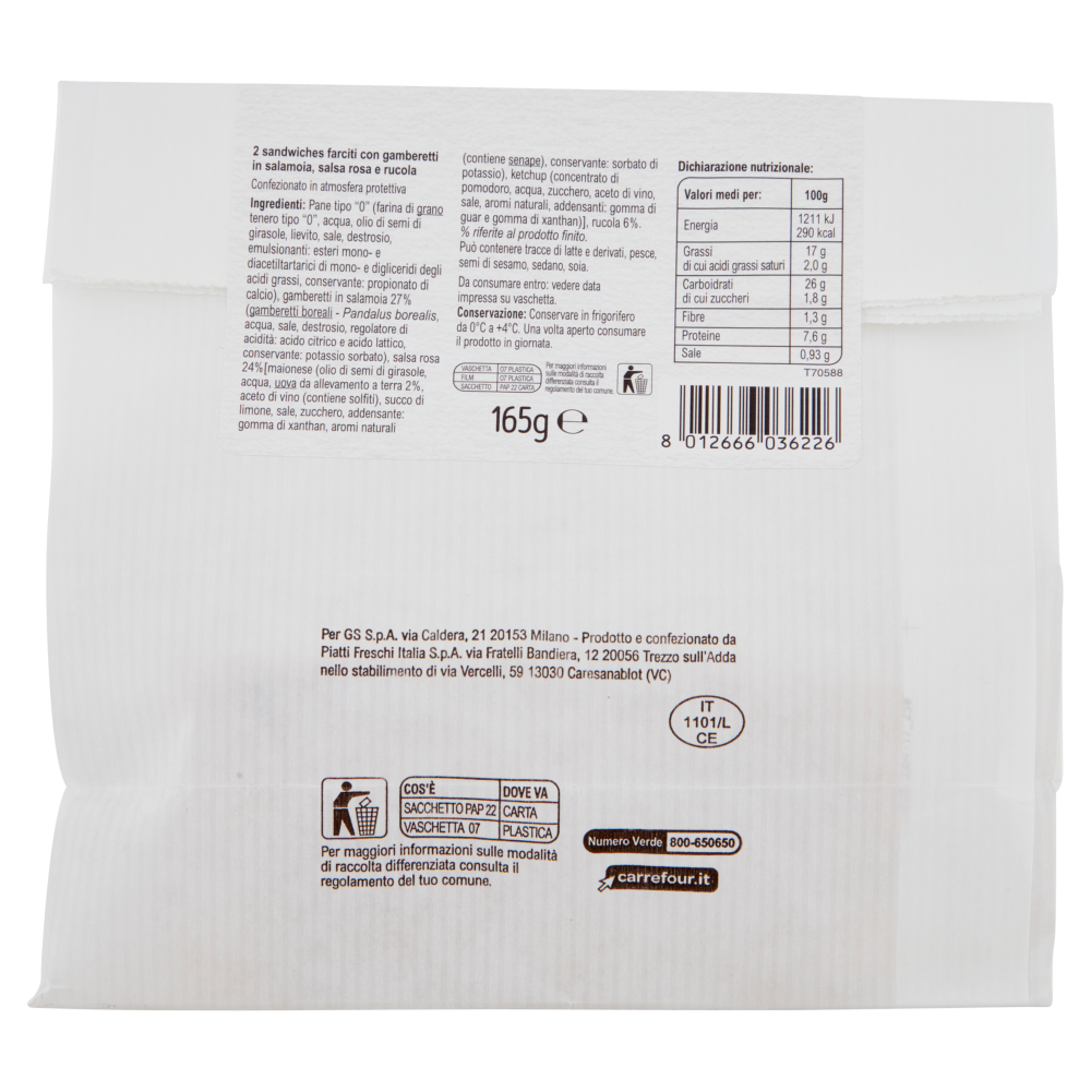 Carrefour Bon app&eacute;tit! Sandwich Gamberetti e Rucola 2 Sandwiches 165 g