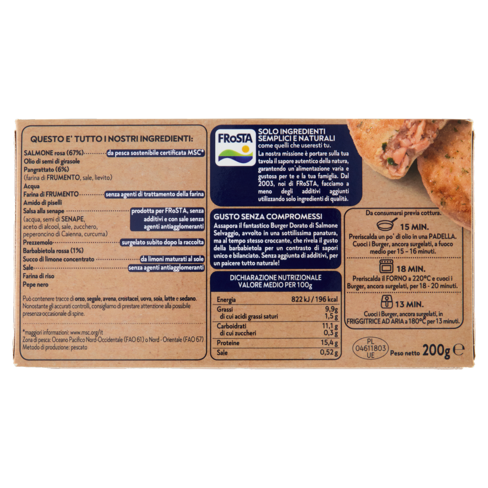 FRoSTA 2 Burger Dorati di Salmone Selvaggio 200 g
