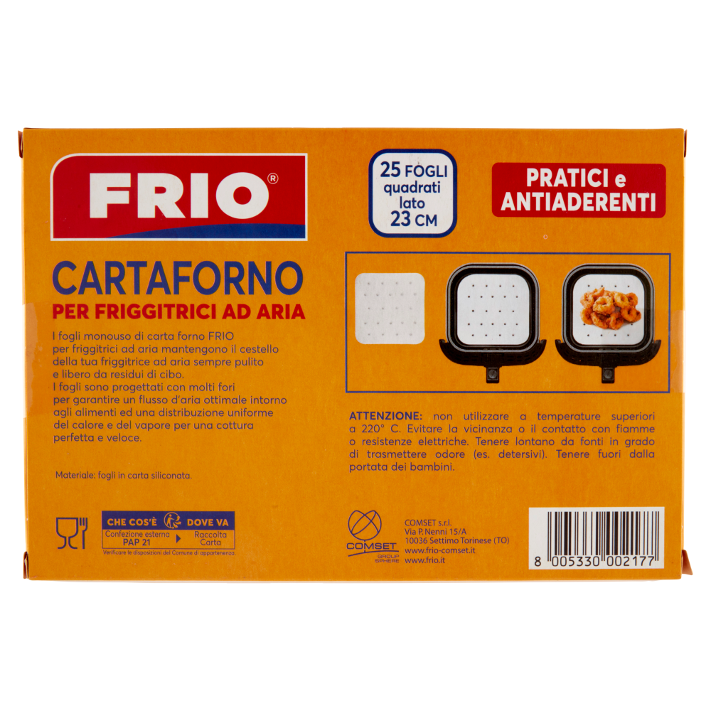 Frio Cartaforno per Friggitrice ad Aria quadrati lato 23 cm 25 Fogli