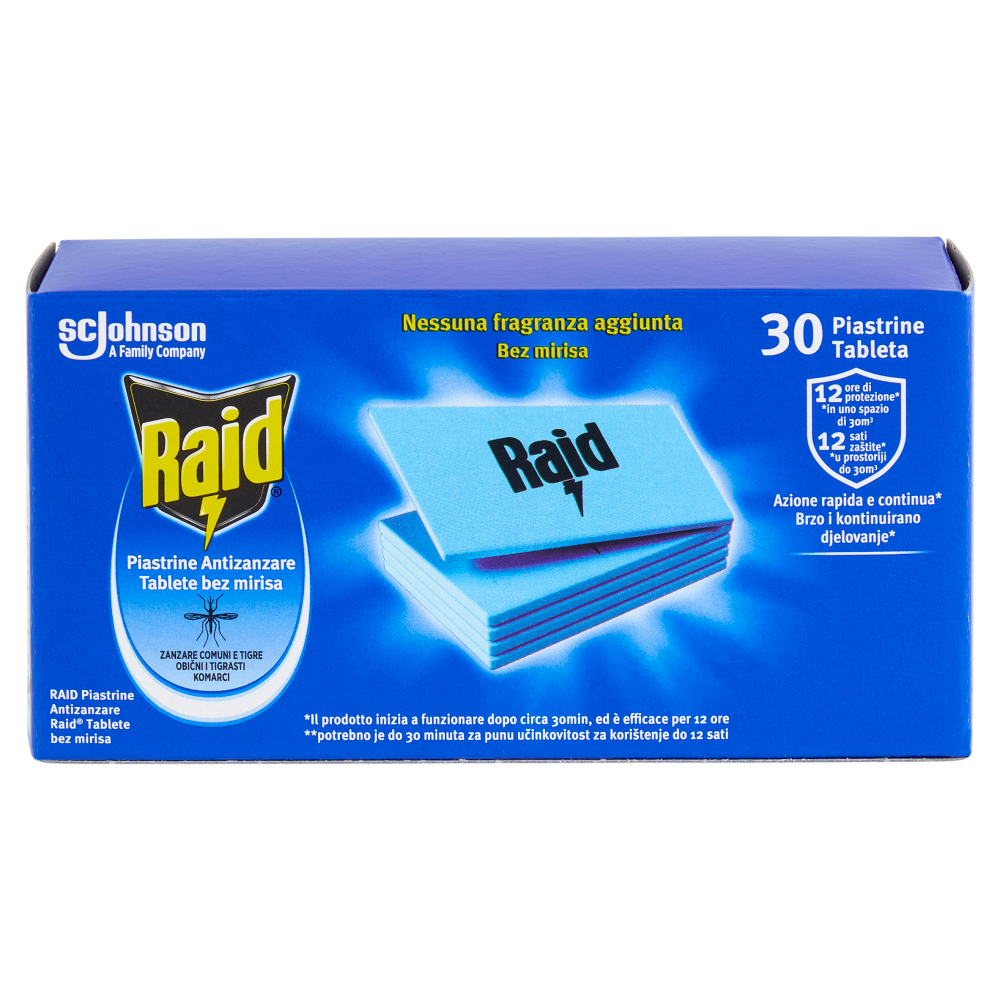 Raid Piastrine Antizanzare Comuni e Tigre, Azione prolungata, Ricarica 30 pezzi