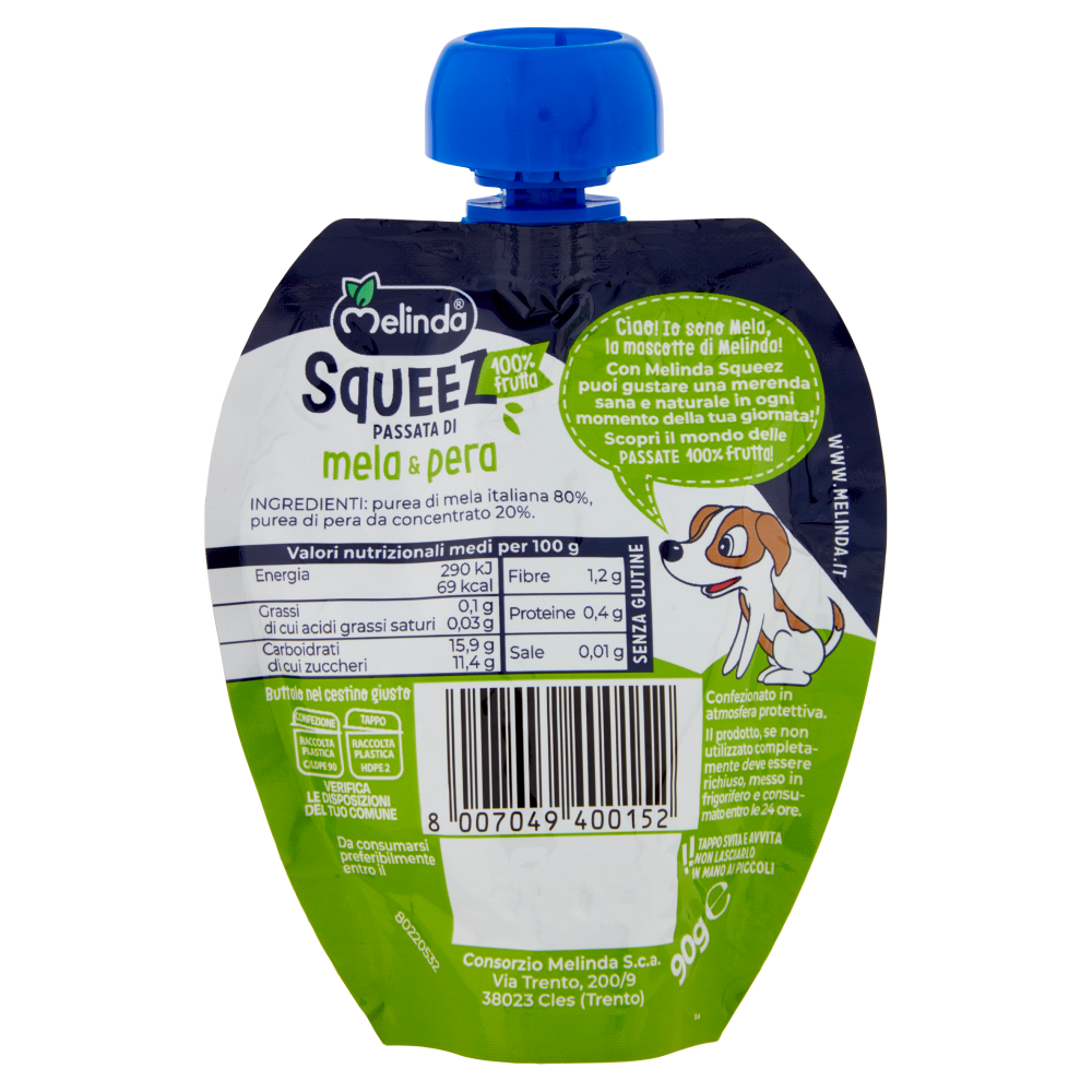 Melinda Squeez 100% frutta Passata di mela & pera 90 g