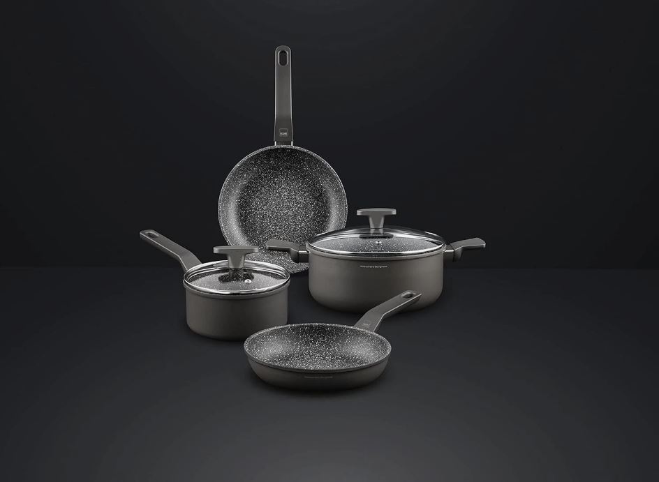 H&H Lifestyle Batteria di Pentole 6 Pezzi Chef Borghese - Alluminio Antiaderente Effetto Pietra, Adatte a Induzione