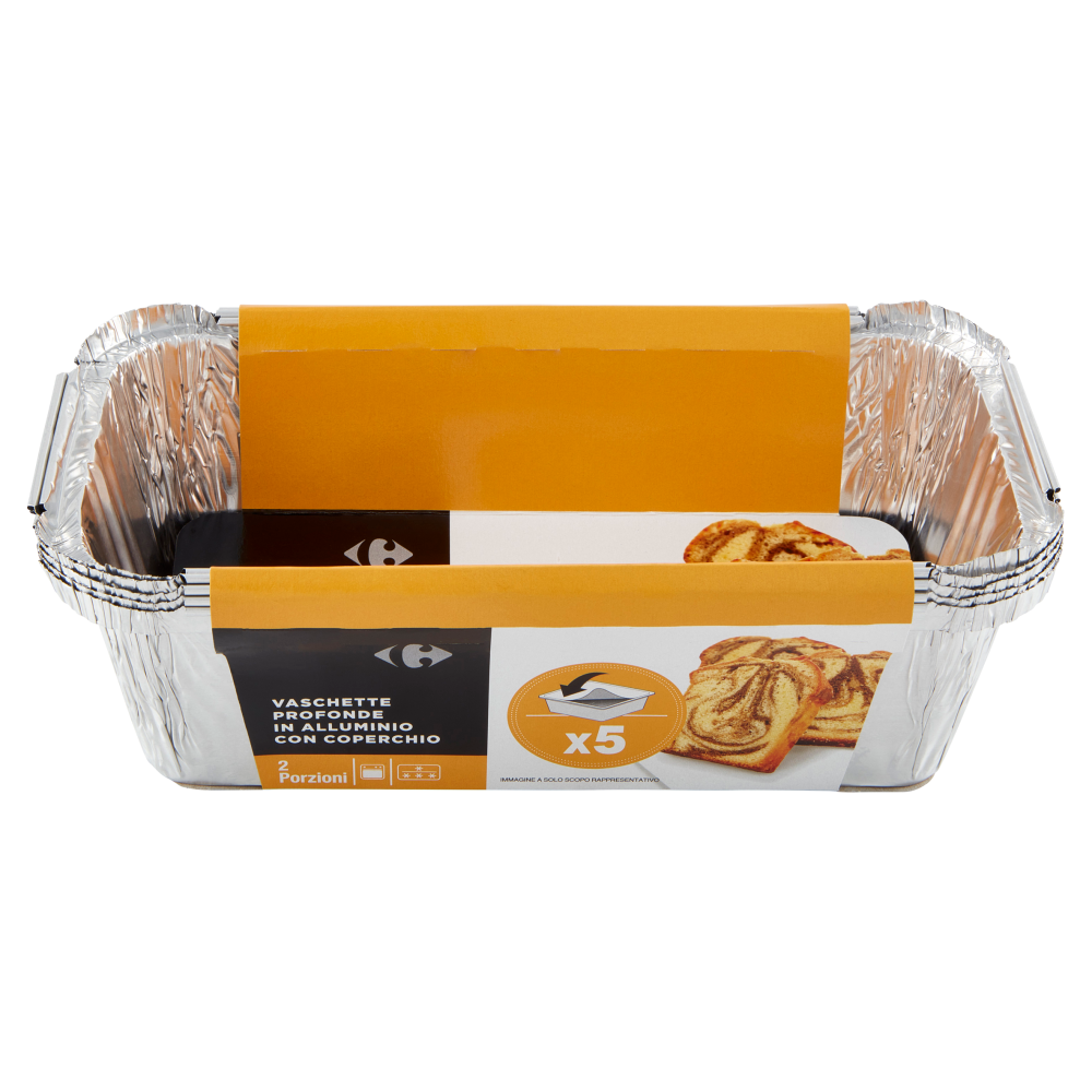 Carrefour Vaschette Profonde in Alluminio con Coperchio 2 Porzioni 5 pz