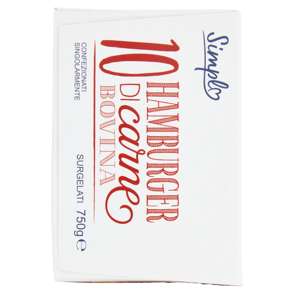 Simpl 10 Hamburger di carne Bovina  Surgelati 10 x 75 g
