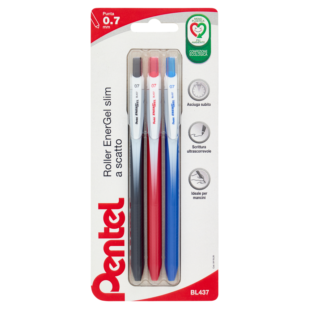 Pentel Roller EnerGel slim a scatto Punta 0.7 mm A/B/C 3 pz