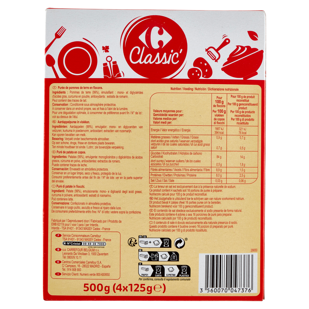 Carrefour Classic Puree Classic 4 x 125 g