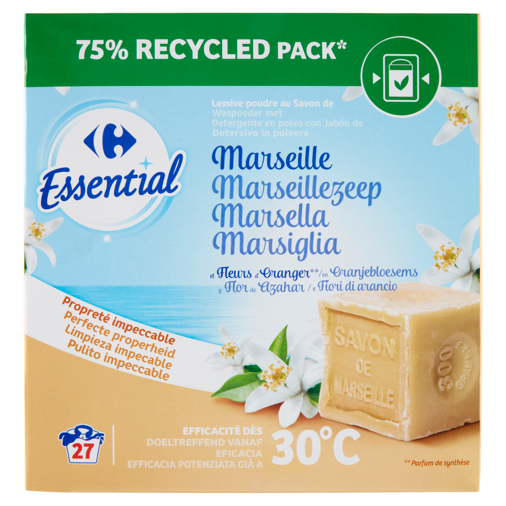 Carrefour Essential Detersivo in polvere Marsiglia e Fiori d'Arancio 1,350 kg