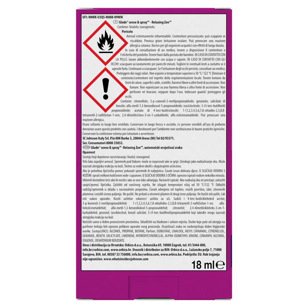 Glade Sense and Spray Profumatore per Ambienti con Olii Essenziali e Sensore smart di Movimento, Fragranza Relaxing Zen, 1 Diffusore + 1 Ricarica 18 ml