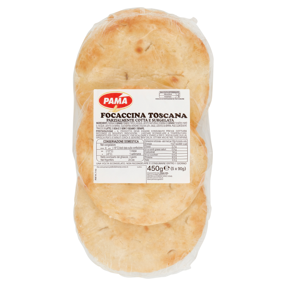 Pama Focaccina Toscana Parzialmente Cotta e Surgelata 5 x 90 g