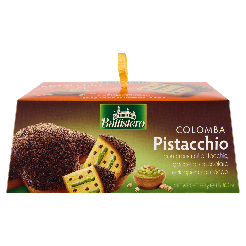 Battistero Colomba Pistacchio con crema al pistacchio, gocce di cioccolato e ricoperta al cacao 750g