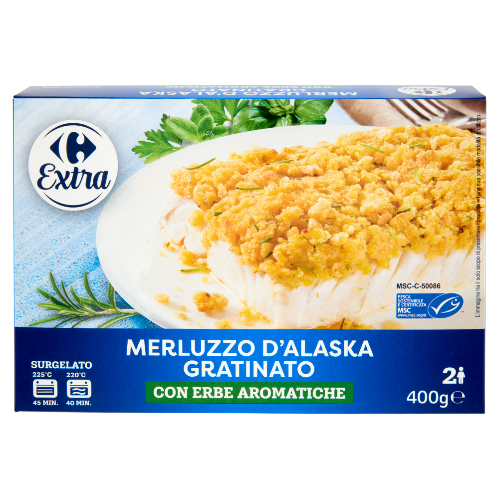Carrefour Extra Merluzzo d'Alaska Gratinato con Erbe Aromatiche Surgelato 400 g