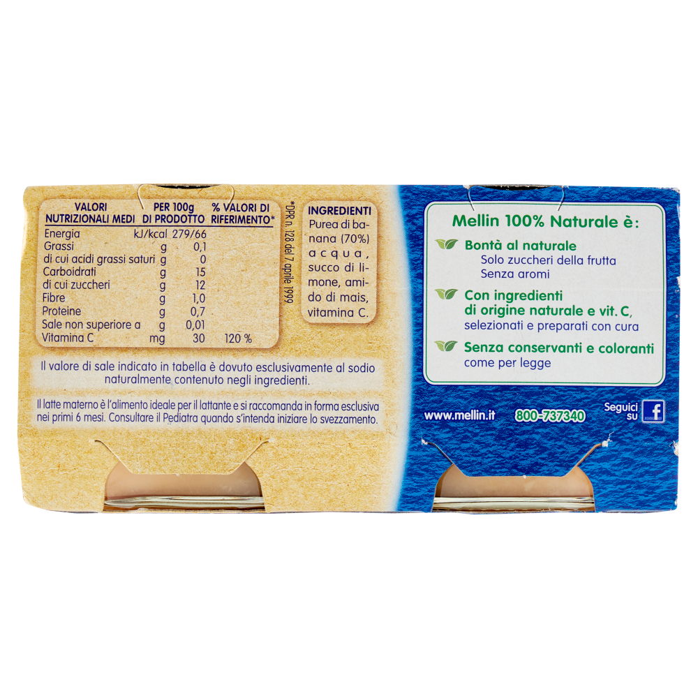 Mellin Banana 100% Naturale Omogeneizzato 2 x 100 g