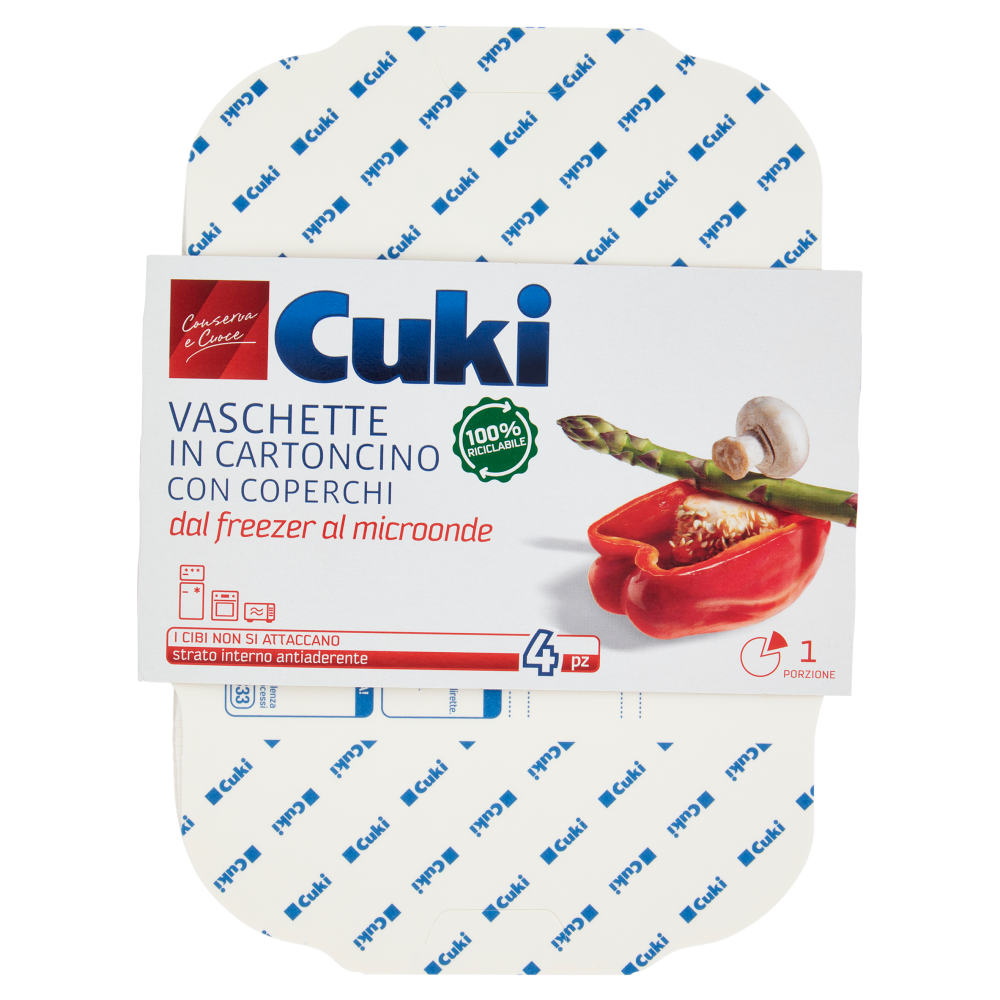 Cuki Conserva e Cuoce Vaschette in Cartoncino con Coperchi 1 Porzione 4 pz