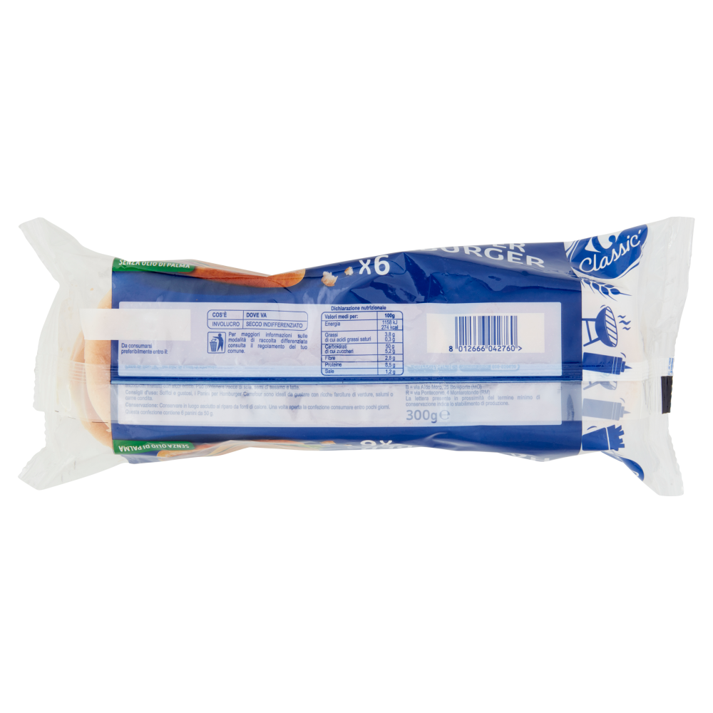 Carrefour Classic Panino per Hamburger 6 x 50 g
