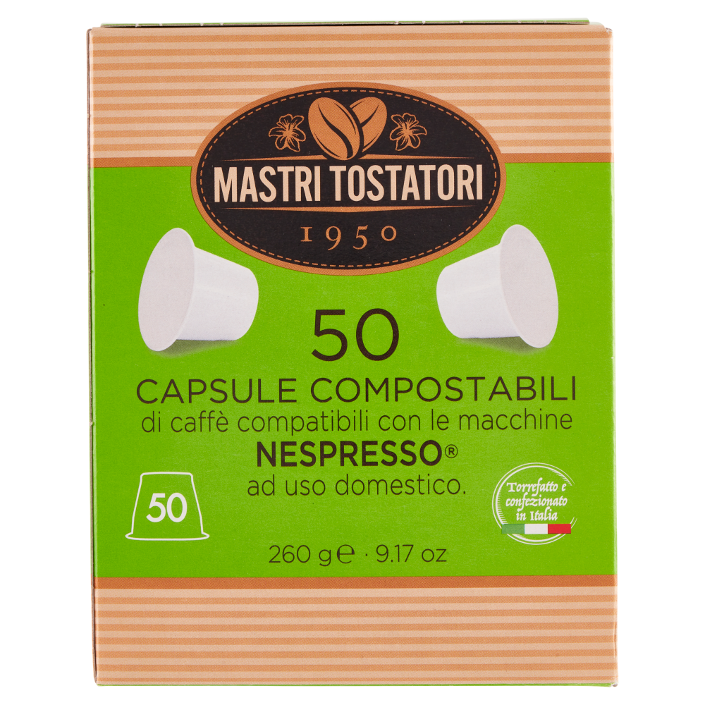 Mastri Tostatori 50 Capsule Compostabili Compatibili Nespresso Classico Italiano 260 g