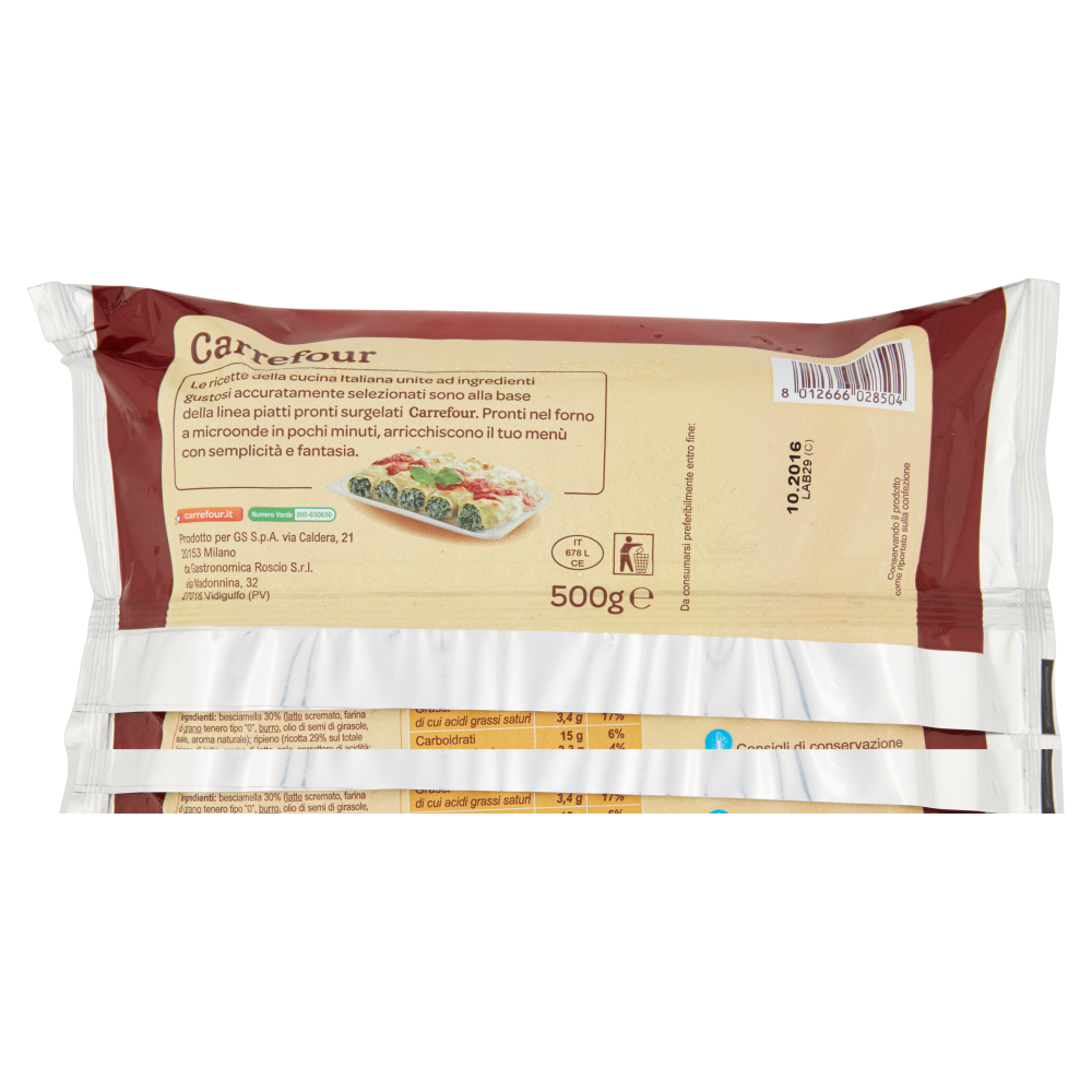 Carrefour Cannelloni Ricotta e Spinaci Surgelati 500 g