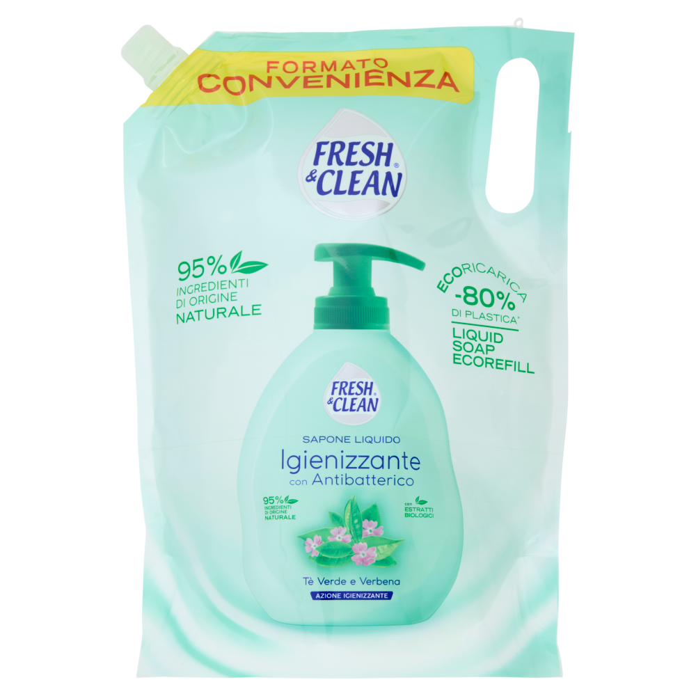 Fresh & Clean Sapone Liquido Igienizzante con Antibatterico T&egrave; Verde e Verbena Ecoricarica 1000 ml