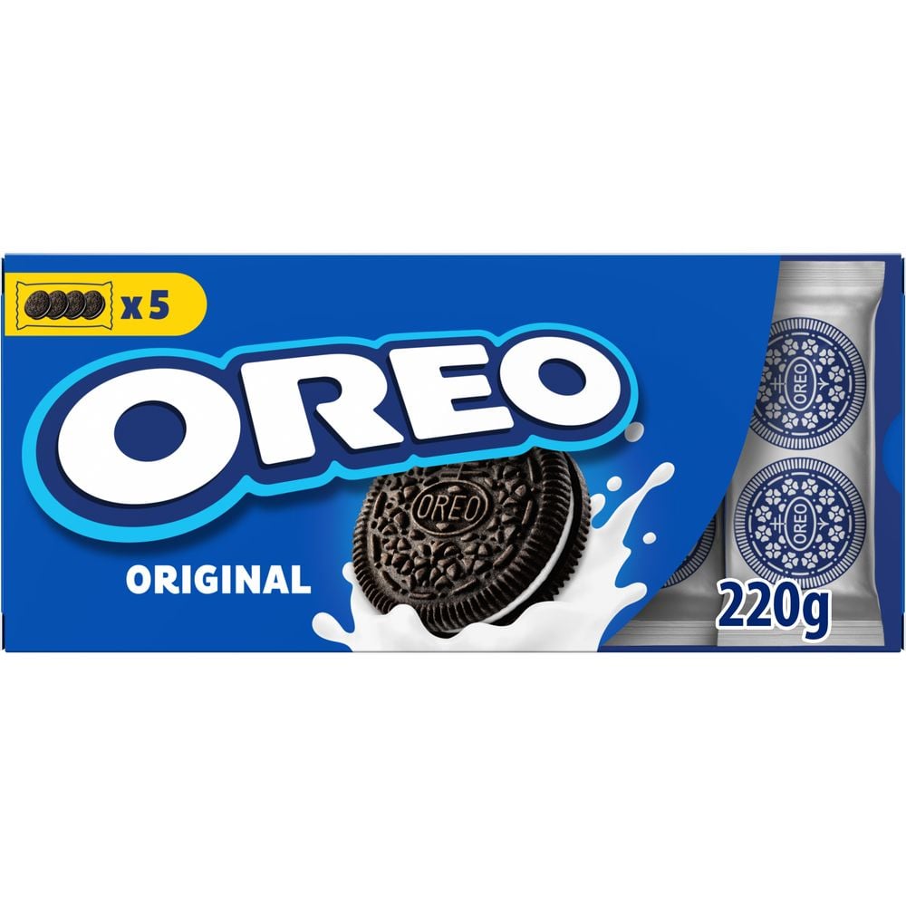 OREO Original Biscotti al Cacao Ripieni di Crema al Gusto Vaniglia 220g - 5 monoporzioni da 44g 