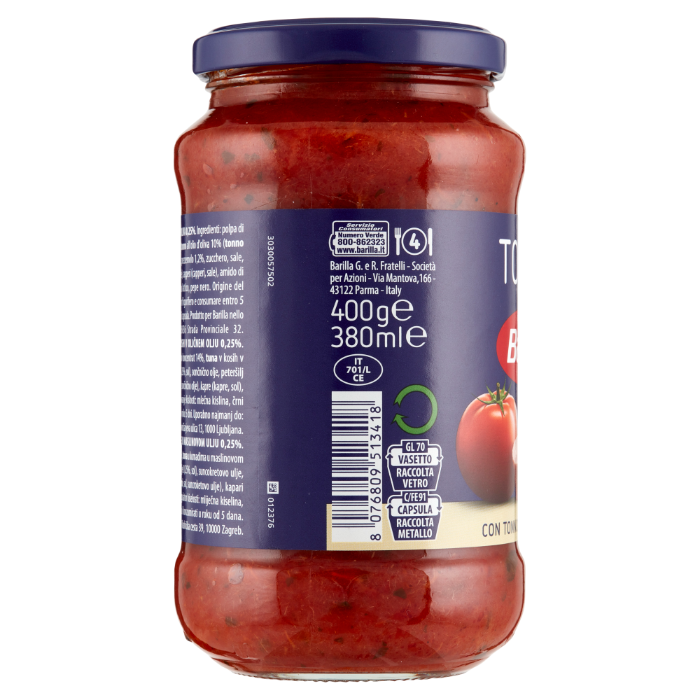 Barilla Sugo Tonno 100% Pomodoro Italiano Condimento per Pasta 400g