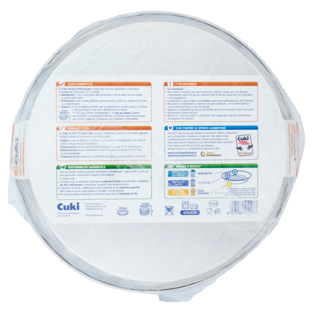 Cuki Cuoce Tortiera Professionale Alluminio 30 cm 1 pz