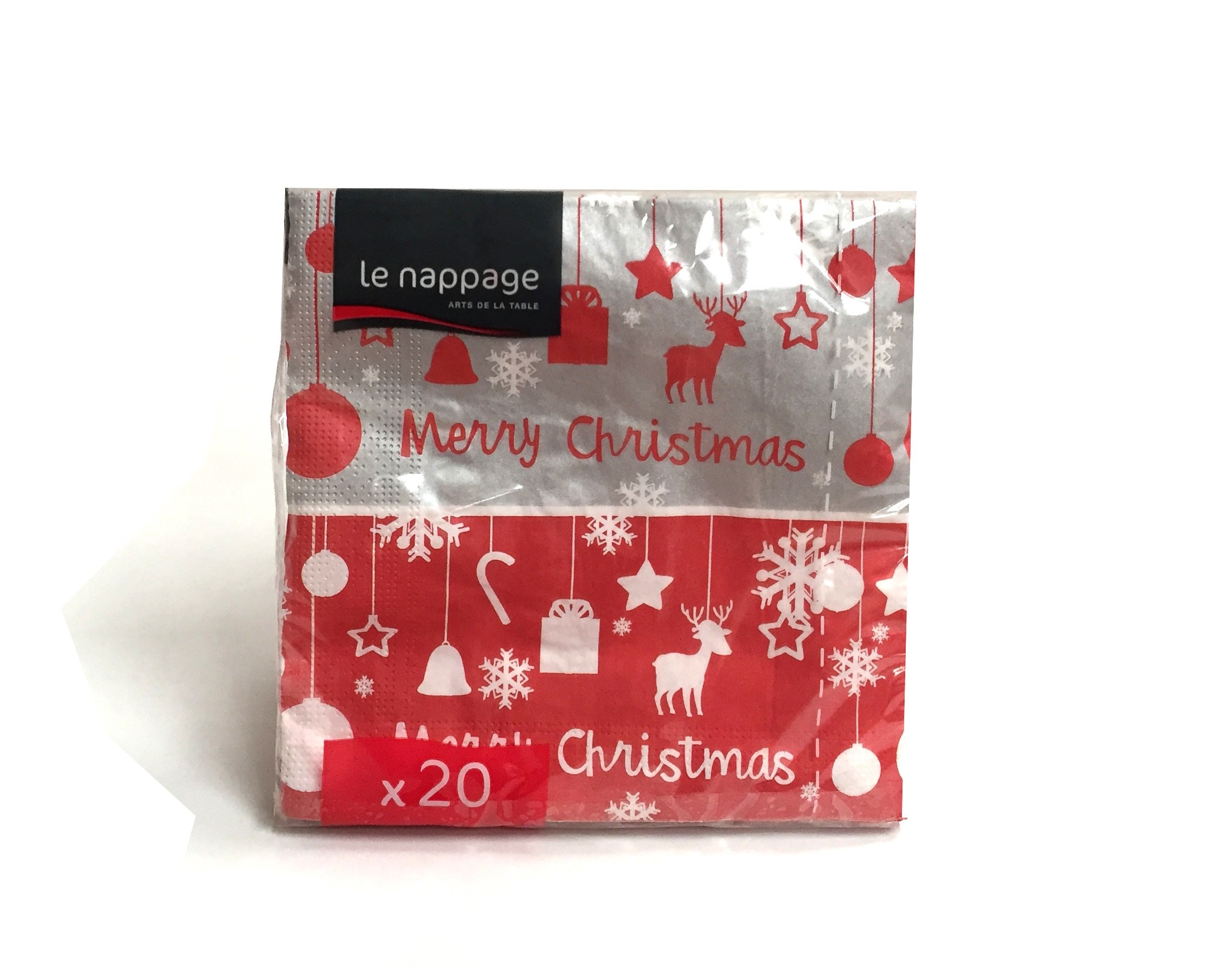 Le Nappage 20 tovaglioli in ovatta 33x33 cm 3 veli Natale Bianco Rosso