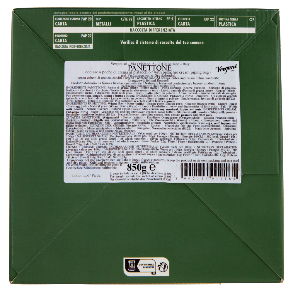 Vergani Panettone con Crema al Pistacchio 850 g