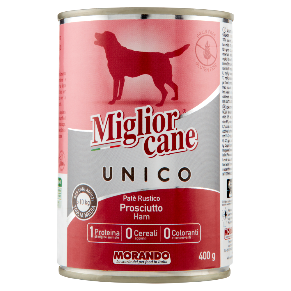 Migliorcane Unico Patè Rustico Prosciutto per Cani Adulti >10 kg Taglia Media 400 g