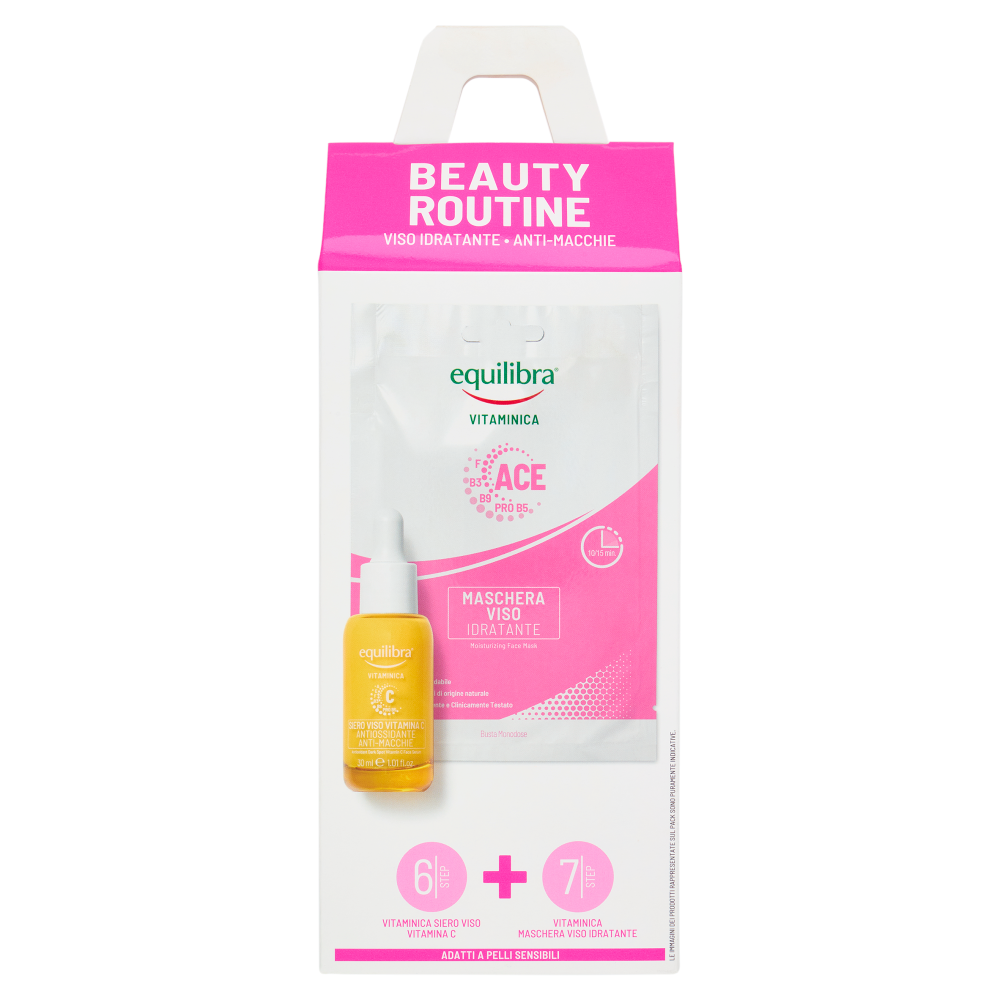 equilibra Vitaminica Beauty Routine Viso Idratante - Anti-Macchie Maschera + Siero Viso Vitamina C 3